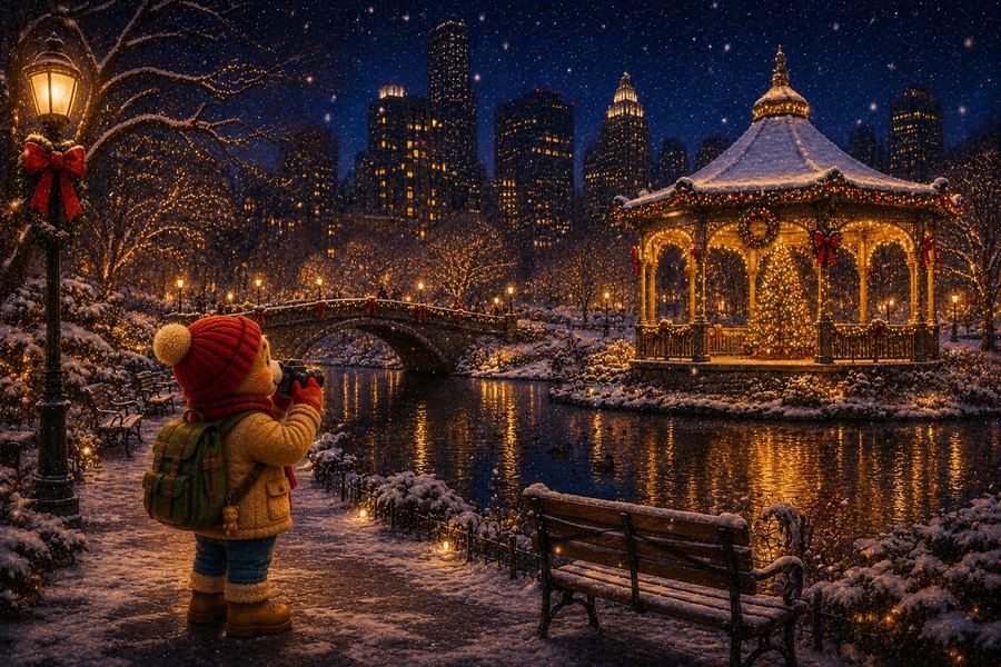 Fred Bear in Central Park at Christmas