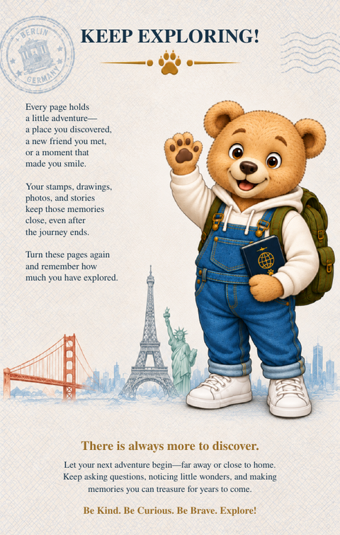Keep Exploring! Fred Bear waves goodbye until the next adventure