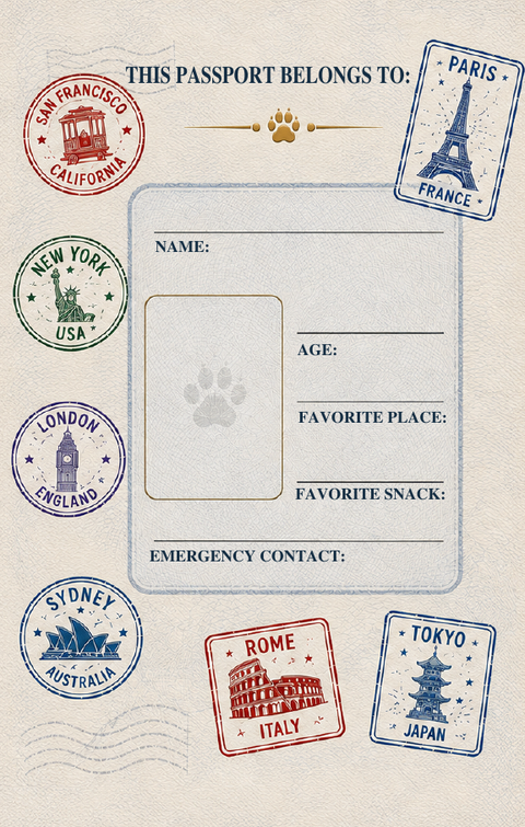 This Passport Belongs To page with space for name, age, favorite place and favorite snack