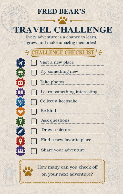 Fred Bear's Travel Challenge checklist